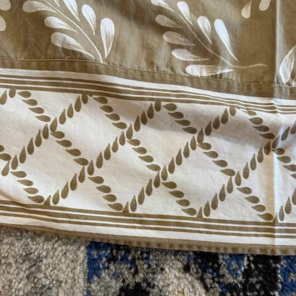 Casa Cristina Cotton Tablecloth Leaves Diamonds Tan White 66x48